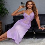 High Quality Women's Nightdress Transparent Seductive Halter with Lace Trim Embroidery Lingerie Sleepwear Free Size Nightdress - 图片 7