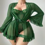 Cheap Price Women's Erotic Hollow Underwear Transparent Lace Embroidery Nightie Lingerie Sexy Knee-Length Pajamas Lovely - 图片 7